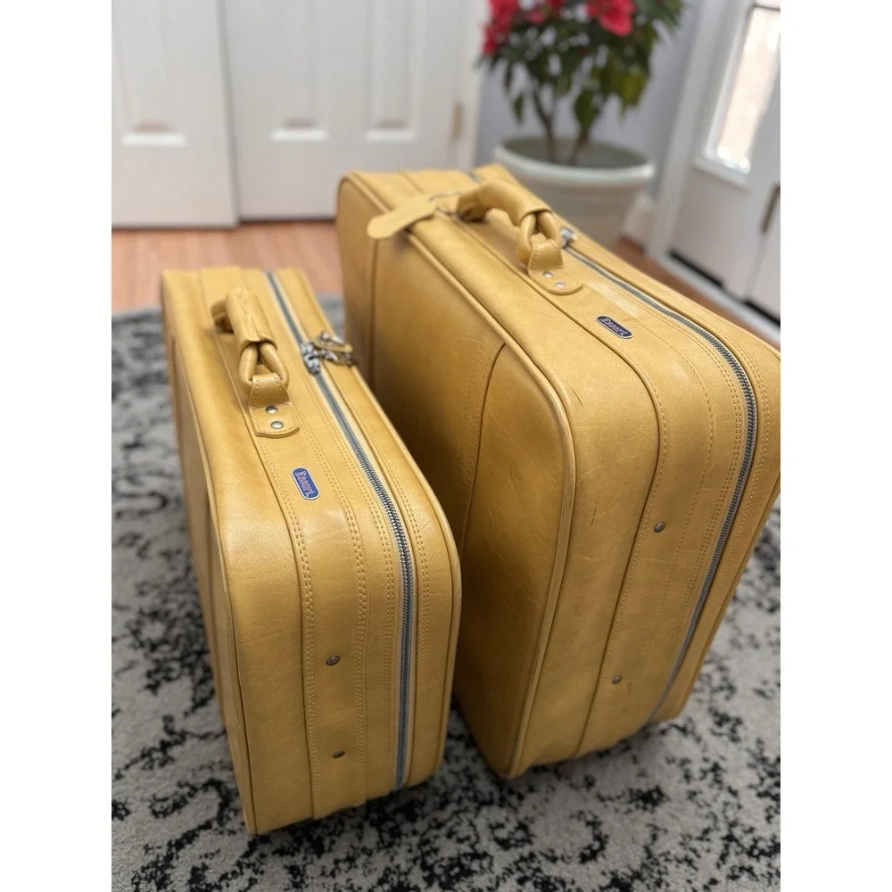 Vintage American Tourister ESCORT Suitcase Set 2pc Mustard Yellow Retro 70s MCM